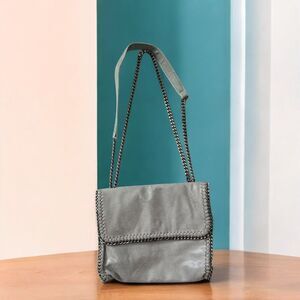 Silver Metallic Crossbody Shoulder Bag Purse Chain Trim Handbag